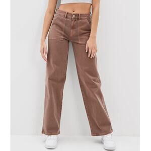 American Eagle Womens 4 28 x 30 Jeans Baggy Wide Leg Super High Rise Brown Denim